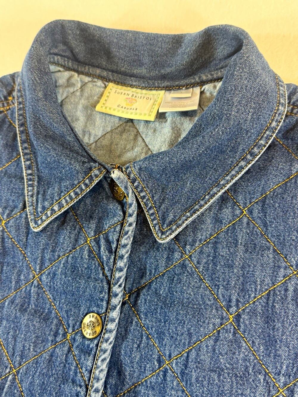 Vintage Susan Bristol Quilted Denim Vest L